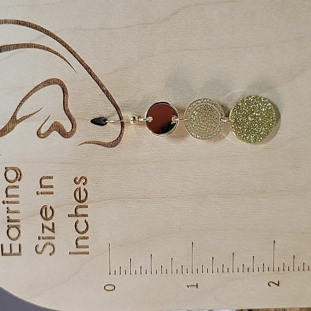Gold Sparkle Trio Dangle Earrings - Picture 3 of 6